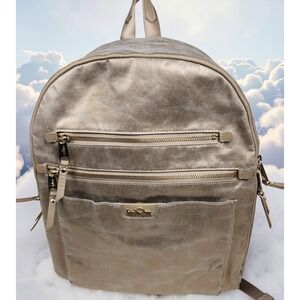 Kipling Womens Backpack Gold Metallic Nylon Laptop Travel Bag Zip